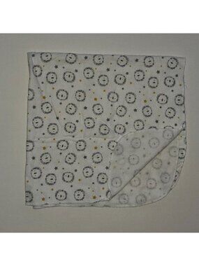 Just Born Lion Head Stars White Gray Yellow Receiving Blanket Cotton NEVER USED